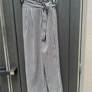 Zara Black and White Wide Leg Pants with Adjustable Tie